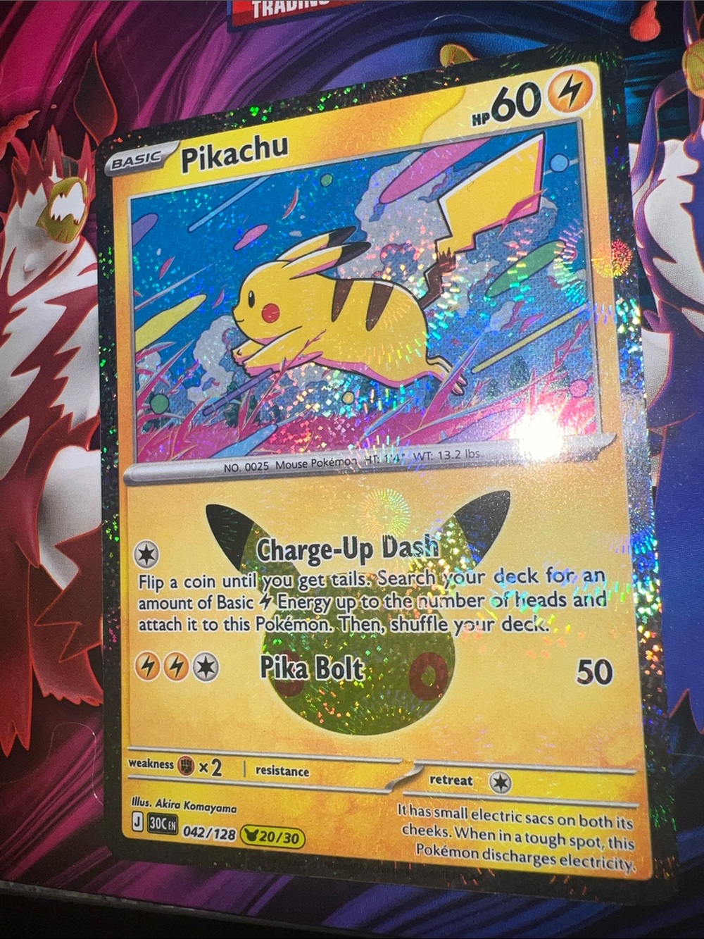 Pokemon Pikachu Holographic Card - Yellow, Blue